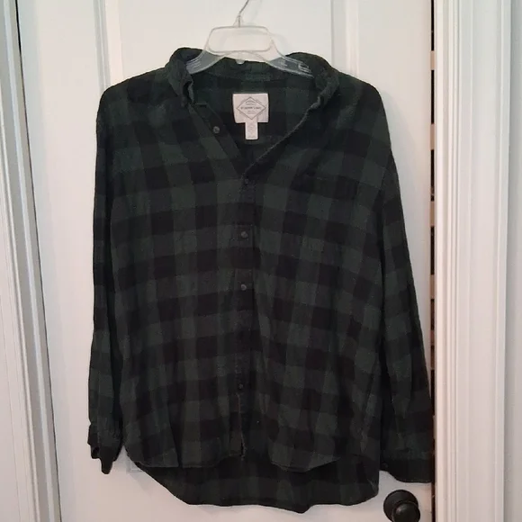 St. John's Bay Green and Black Checkered Shirt - Picture 1 of 4